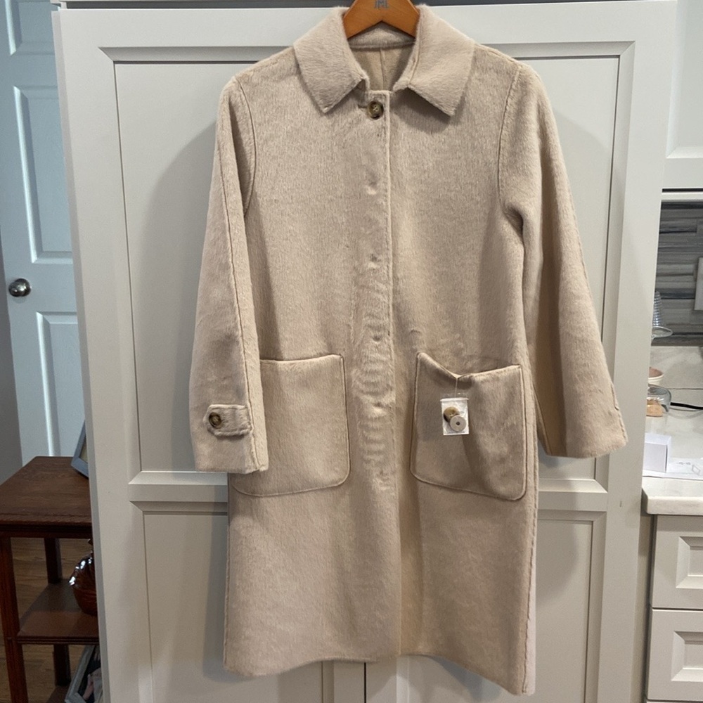 J.McLaughlin NWT Women Quay Reversible Faux Fur Coat Lt_sand-solid Small - Picture 5 of 11